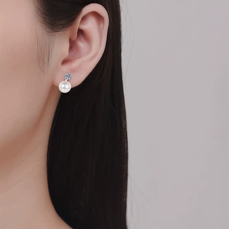 Luna Series · Pearl-Style Drop Stud Earrings — Sterling Silver — image 3