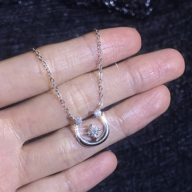Luna Series · Crescent and Star Pendant Necklace — Sterling Silver — image 3