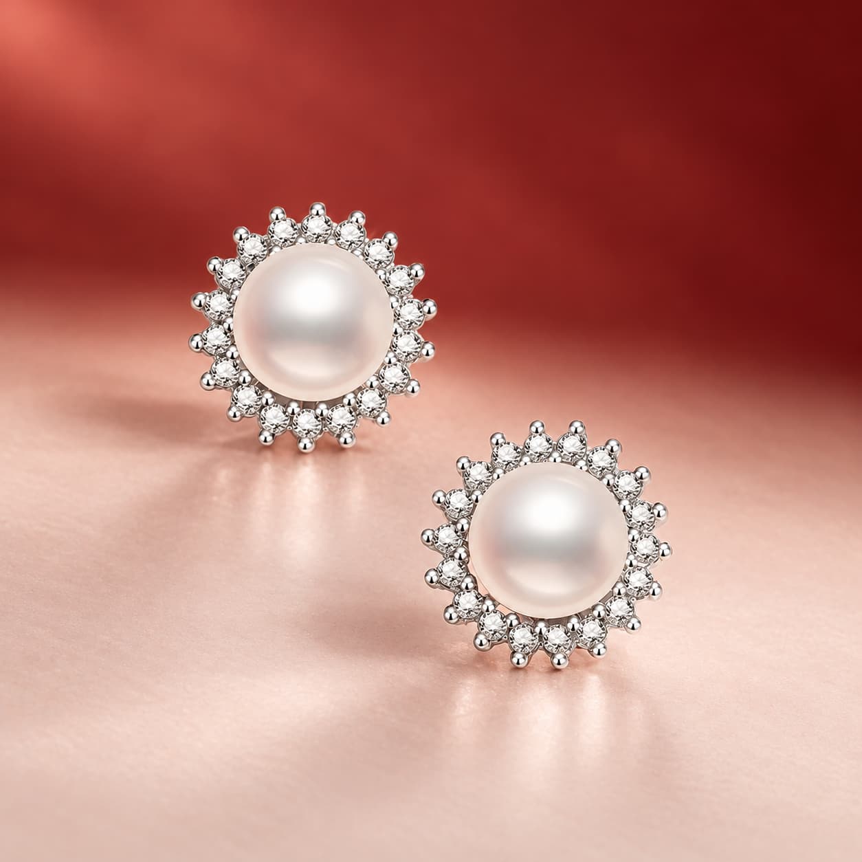 Luna Series · Pearl Halo Stud Earrings — 925 Sterling Silver — image 1