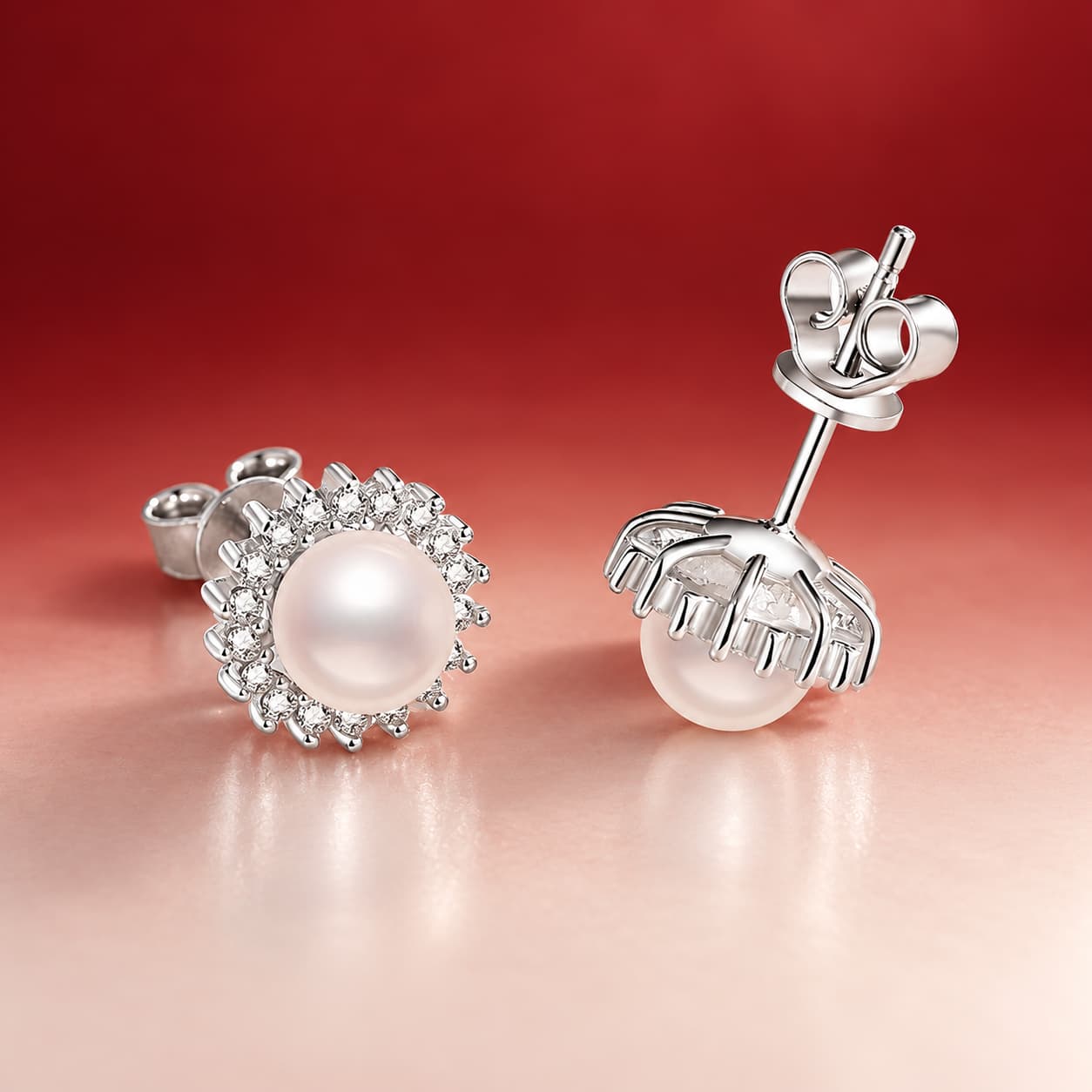 Luna Series · Pearl Halo Stud Earrings — 925 Sterling Silver — image 3