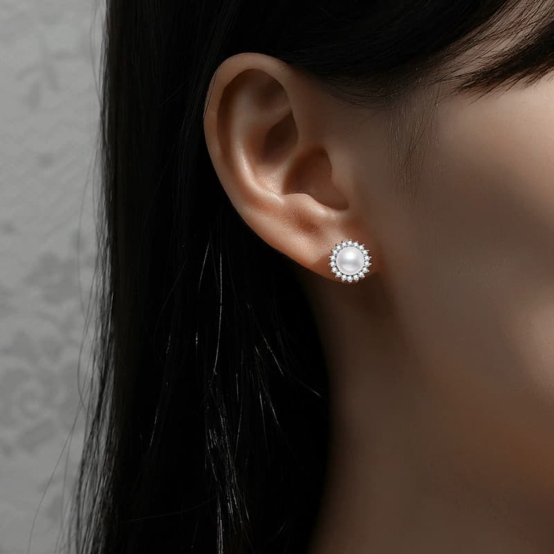 Luna Series · Pearl Halo Stud Earrings — 925 Sterling Silver — image 2