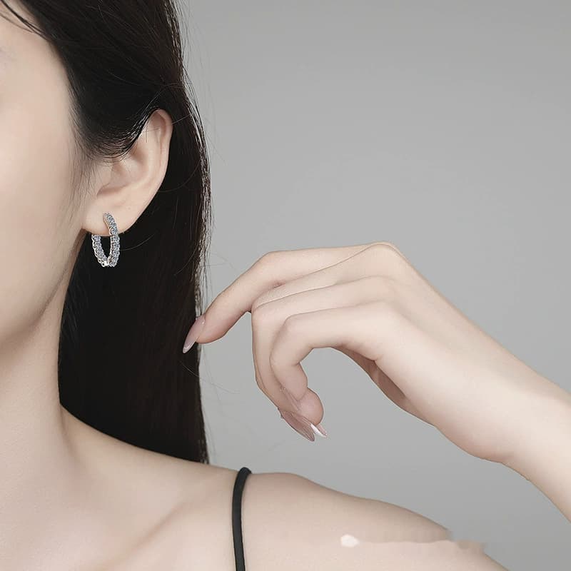 Luna Series · Pavé Oval Hoop Earrings — 925 Sterling Silver — image 2