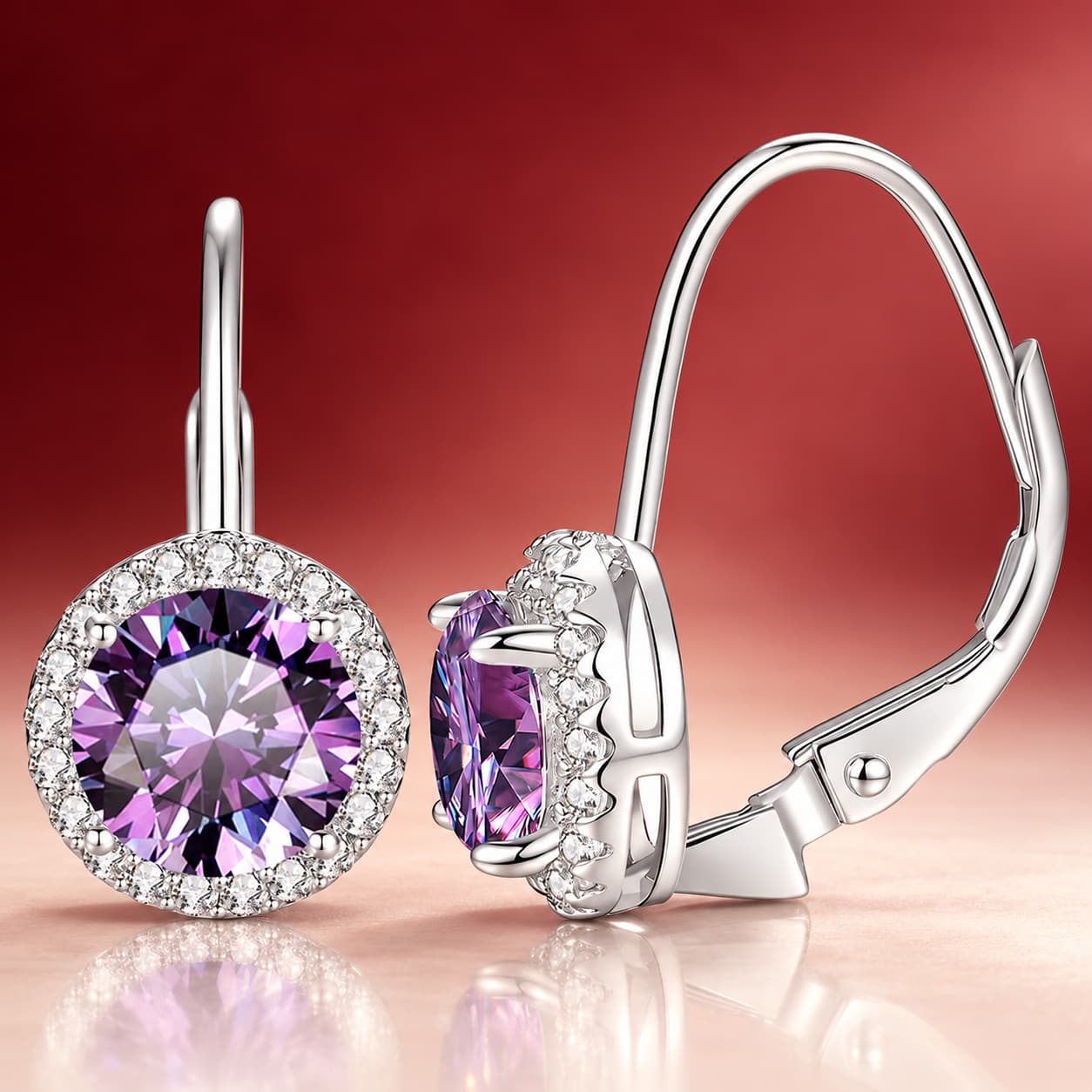 Luna Series · Coloured Moissanite Halo Earrings — 925 Sterling Silver — image 3
