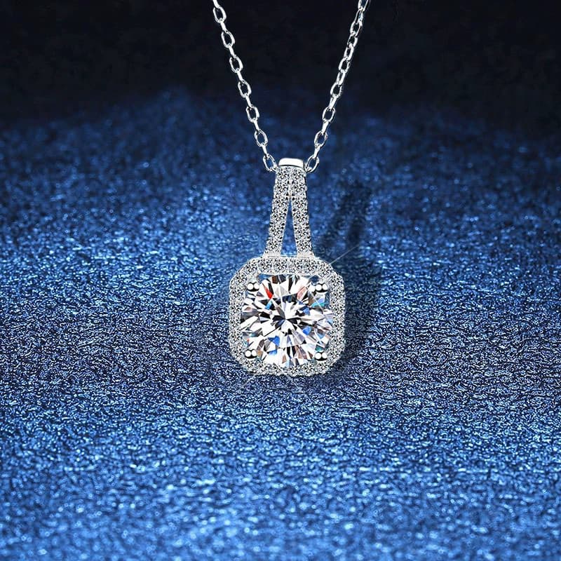 Luna Series · Square Halo Pendant Necklace — 925 Sterling Silver — image 1