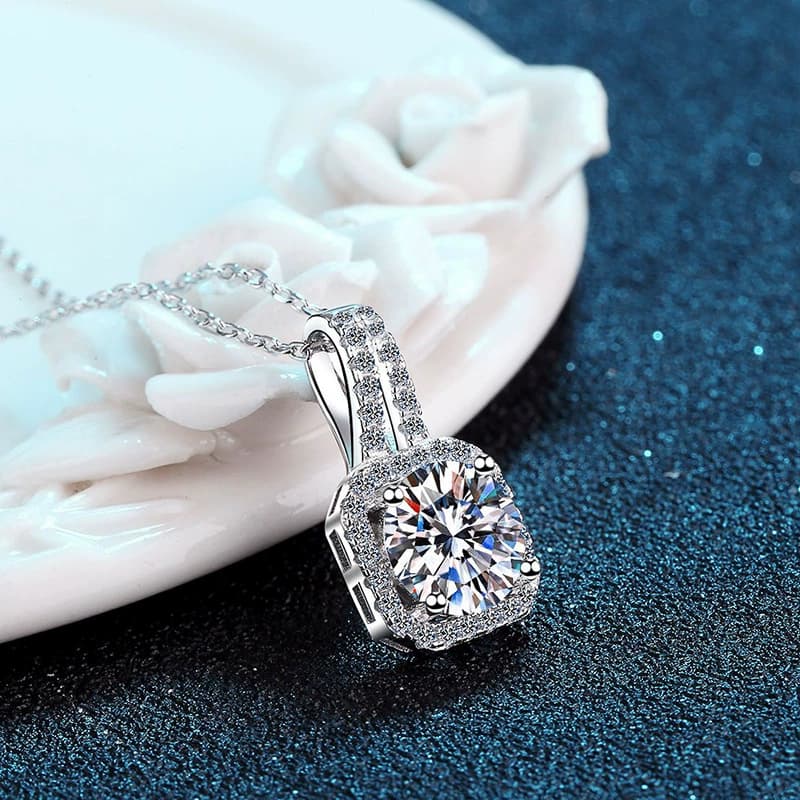 Luna Series · Square Halo Pendant Necklace — 925 Sterling Silver — image 2