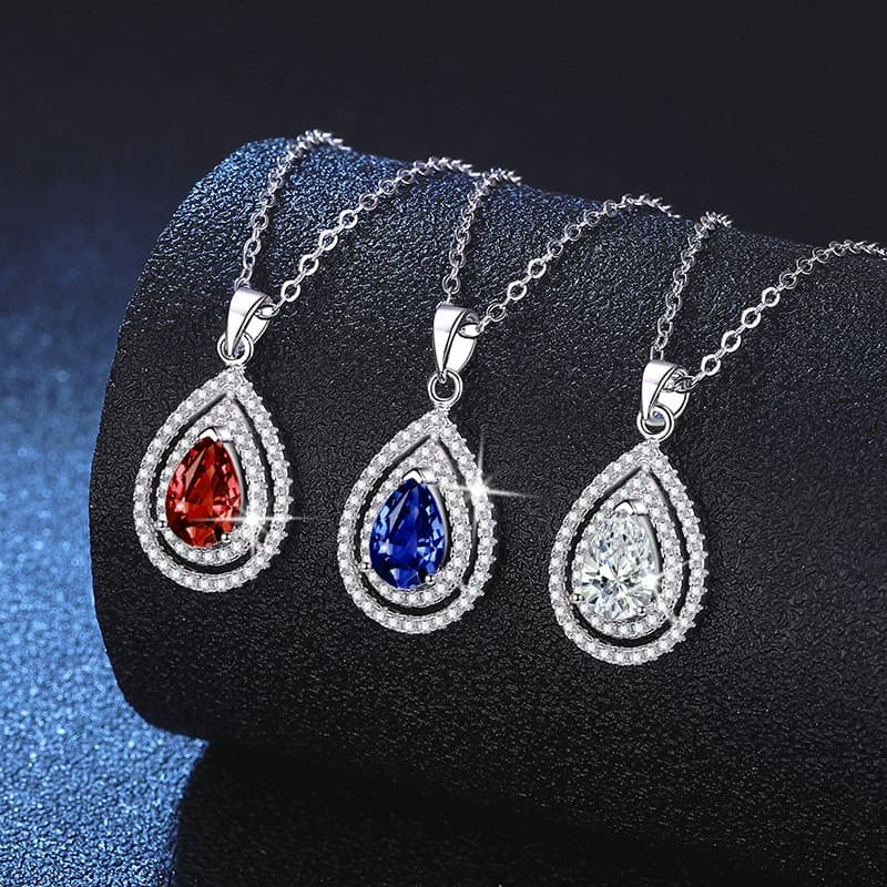 Luna Series · Teardrop Halo Pendant Necklace — 925 Sterling Silver — image 1