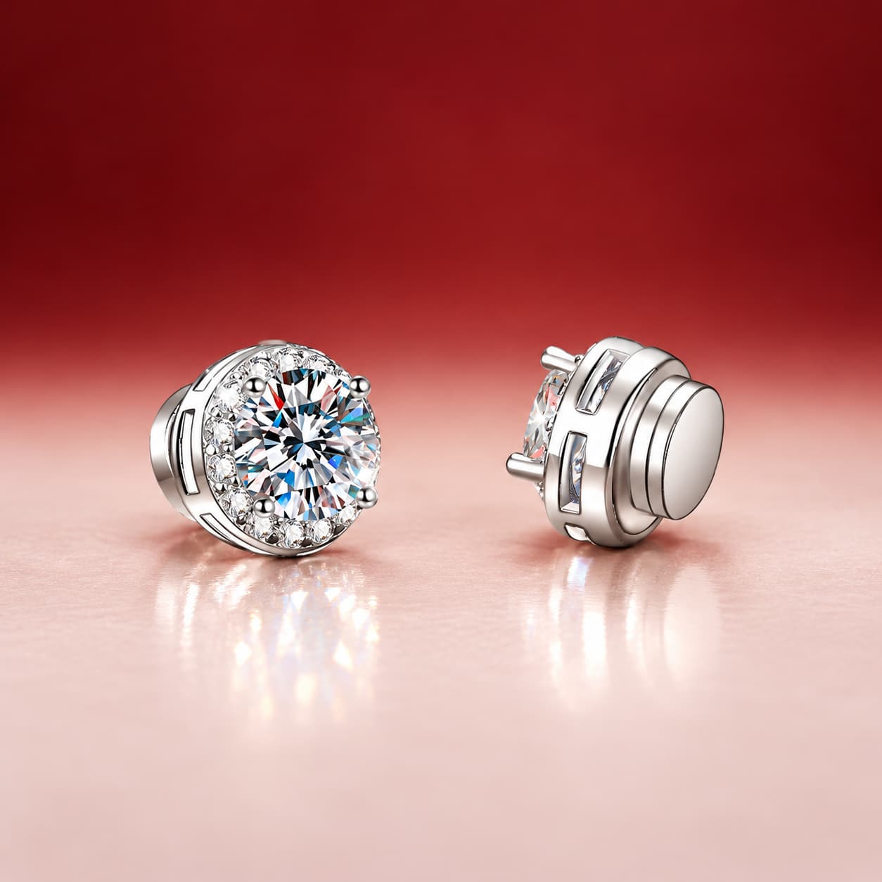 Luna Series · Magnetic-Back Halo Stud Earrings — Sterling Silver — image 1