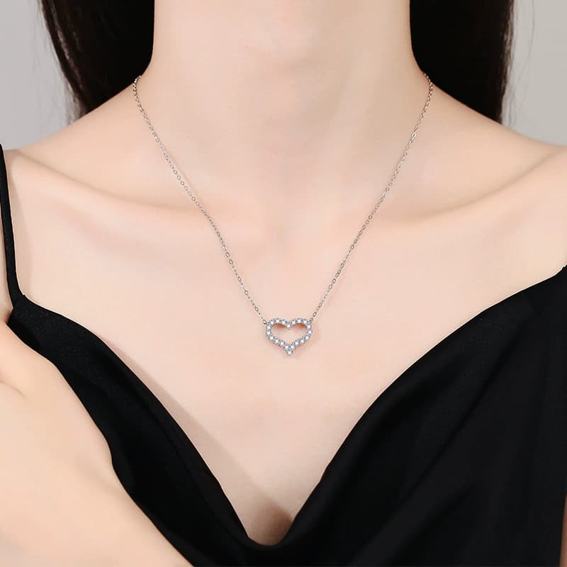 Luna Series · Pavé Heart Pendant Necklace — Sterling Silver — image 3