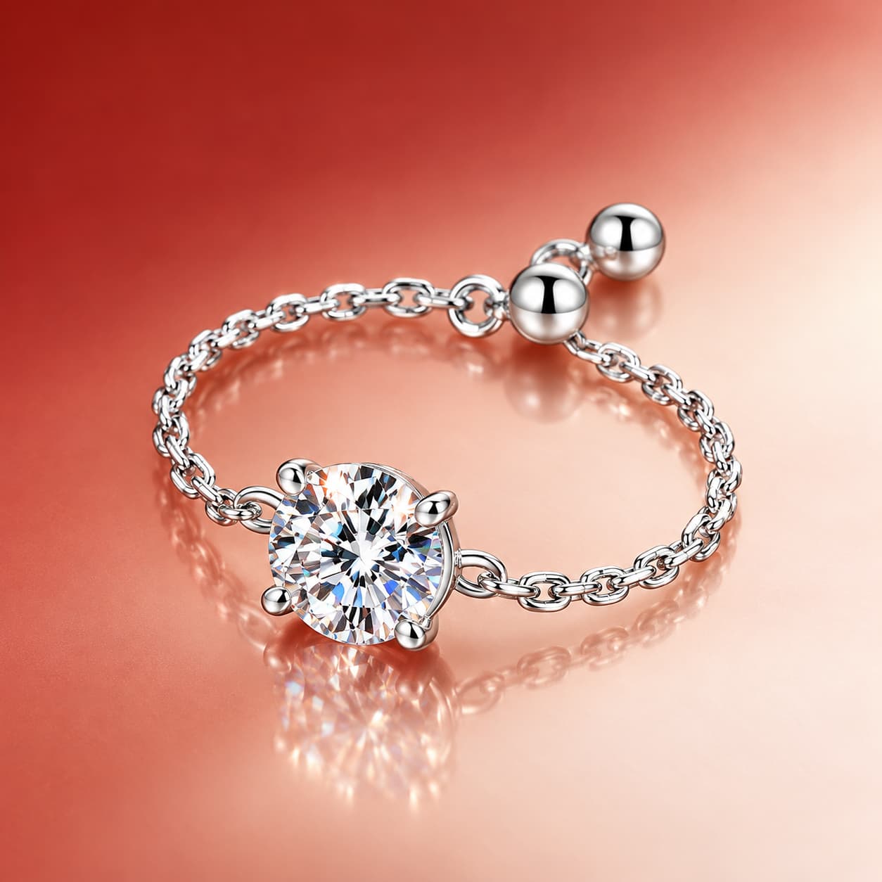 Luna Series · Solitaire Chain Ring — Sterling Silver — image 2