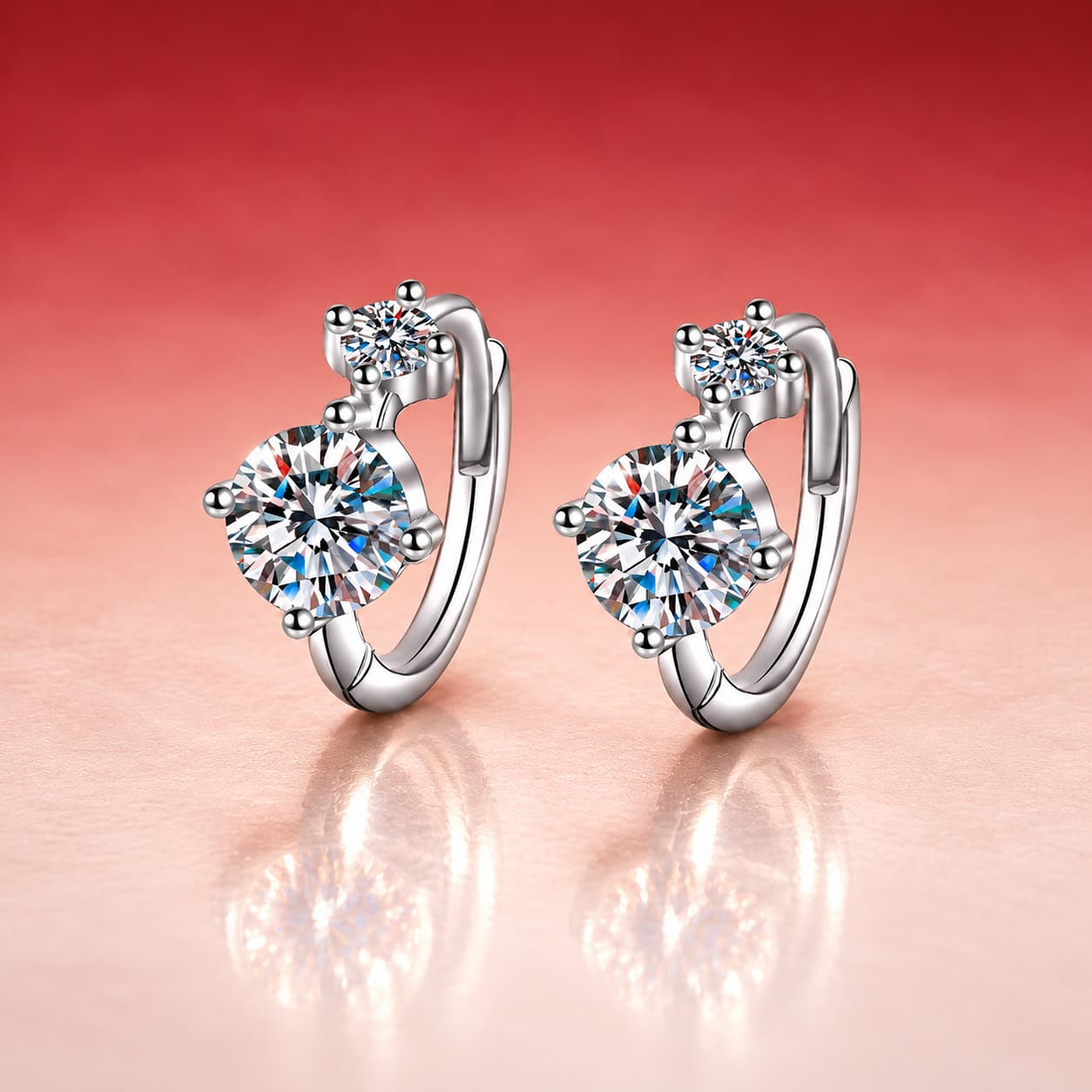 Luna Series · Round-Stone Huggie Earrings — Sterling Silver — image 1