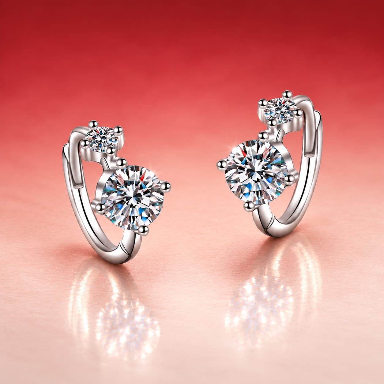 Luna Series · Round-Stone Huggie Earrings — Sterling Silver — image 3