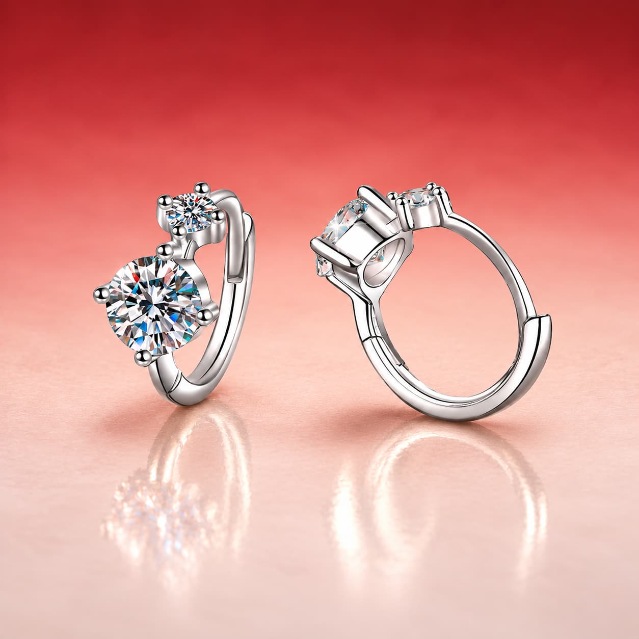 Luna Series · Round-Stone Huggie Earrings — Sterling Silver — image 4