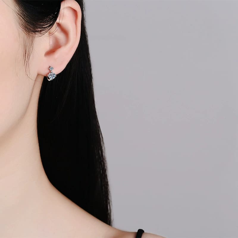 Luna Series · Round-Stone Huggie Earrings — Sterling Silver — image 2