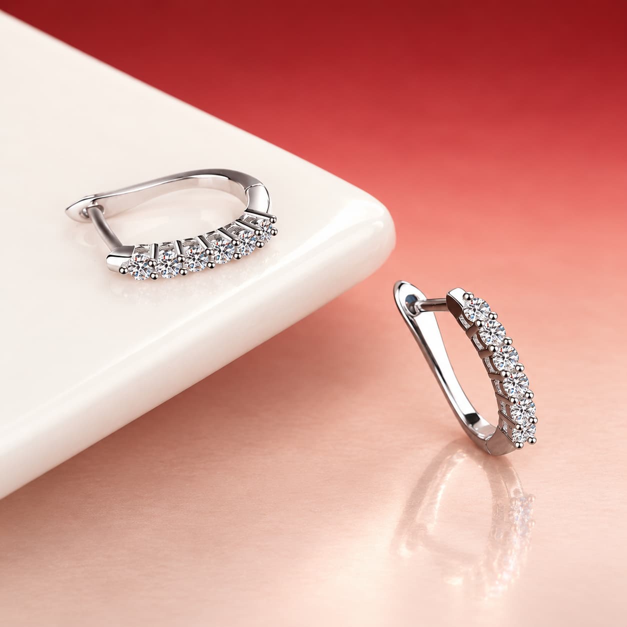 Luna Series · Graduated-Stone Huggie Earrings — Sterling Silver — image 3