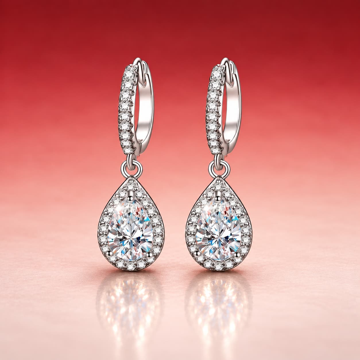 Luna Series · Pear Halo Drop Earrings — Sterling Silver — image 1