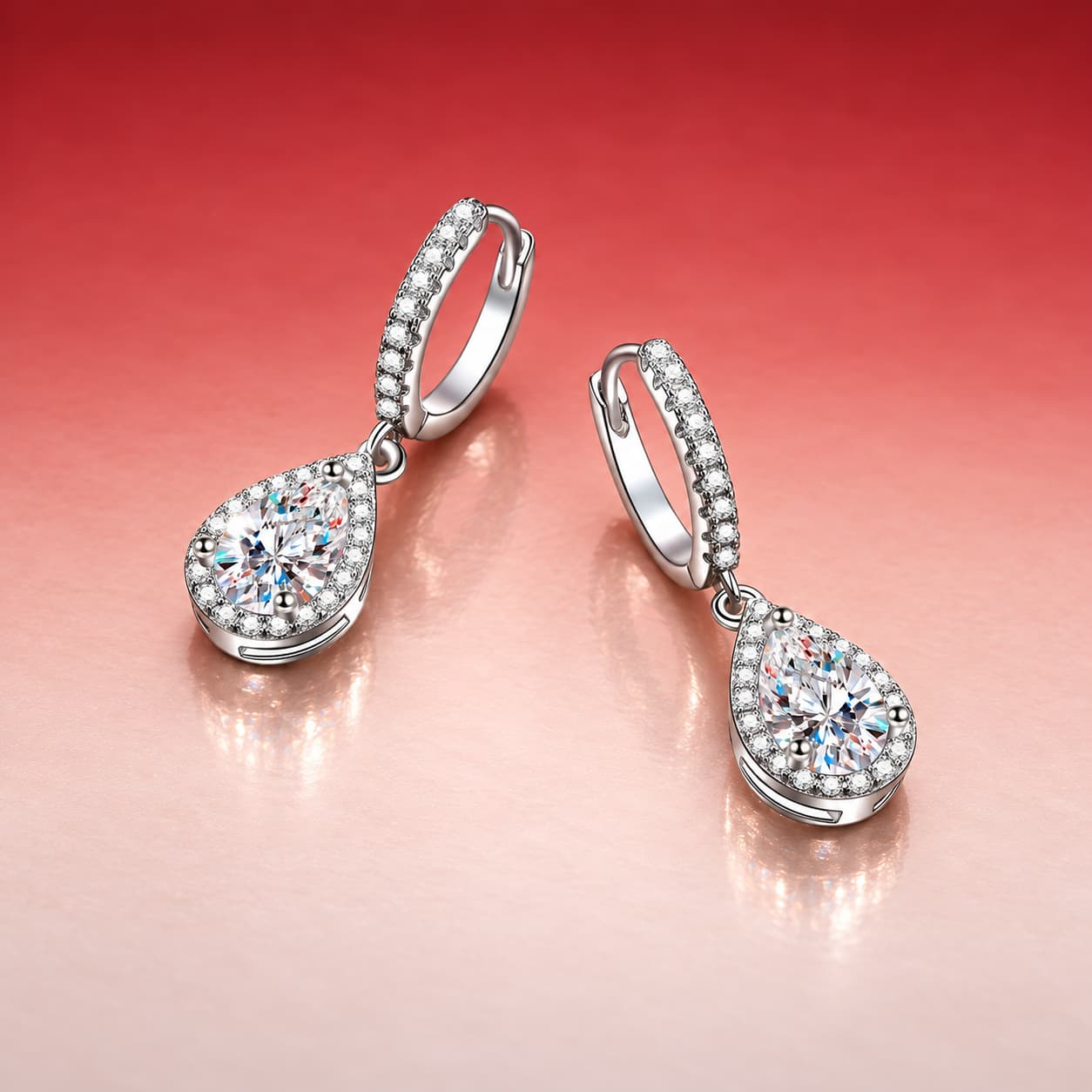 Luna Series · Pear Halo Drop Earrings — Sterling Silver — image 3