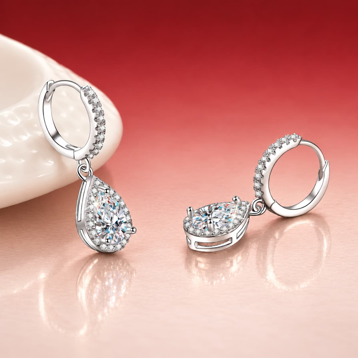 Luna Series · Pear Halo Drop Earrings — Sterling Silver — image 4