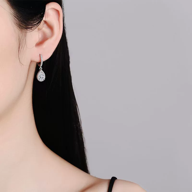 Luna Series · Pear Halo Drop Earrings — Sterling Silver — image 2