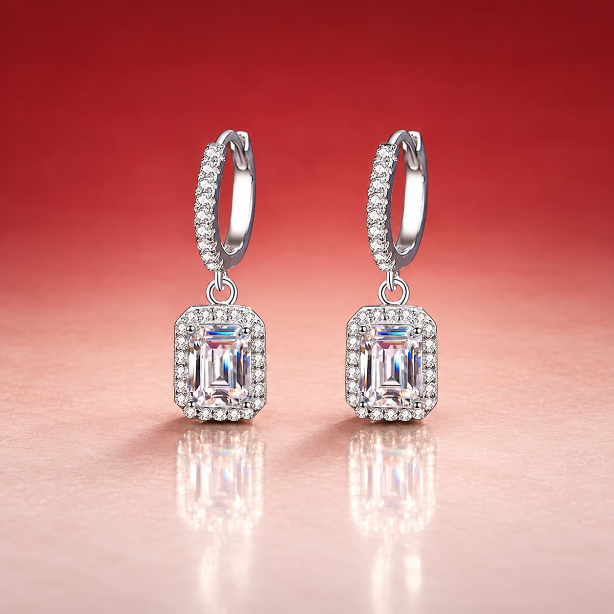 Luna Series · Emerald-Cut Drop Earrings — Sterling Silver — image 1