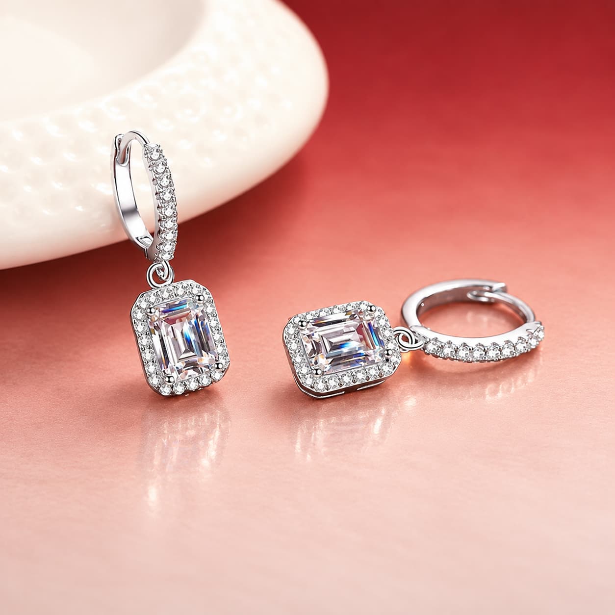 Luna Series · Emerald-Cut Drop Earrings — Sterling Silver — image 3