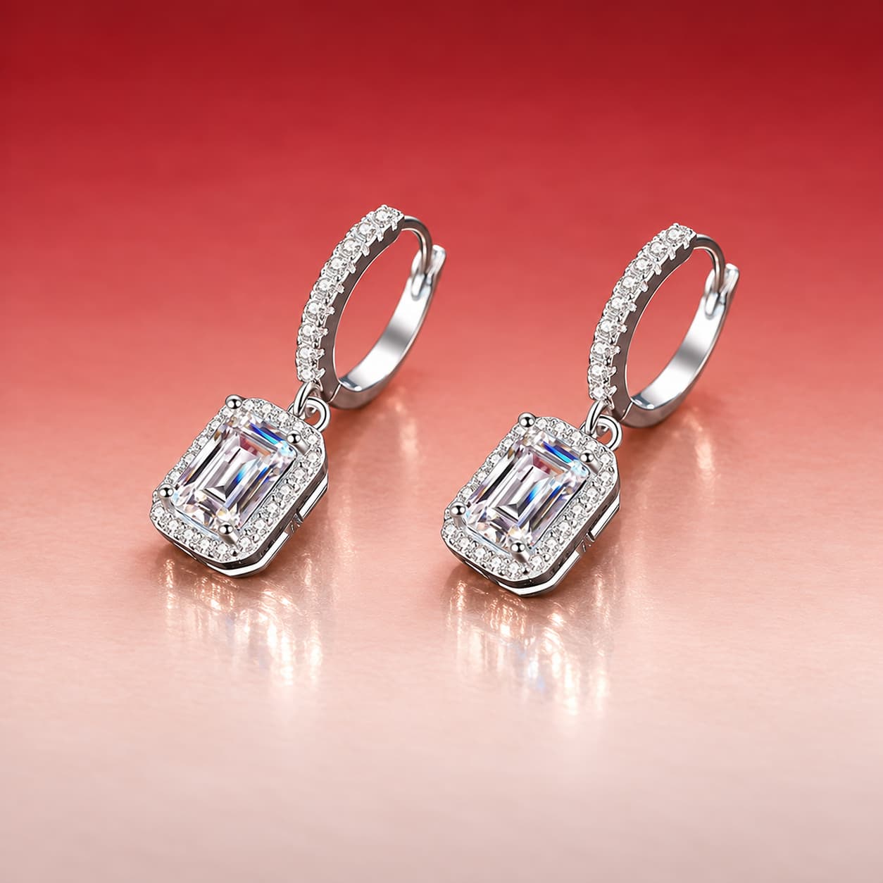 Luna Series · Emerald-Cut Drop Earrings — Sterling Silver — image 4