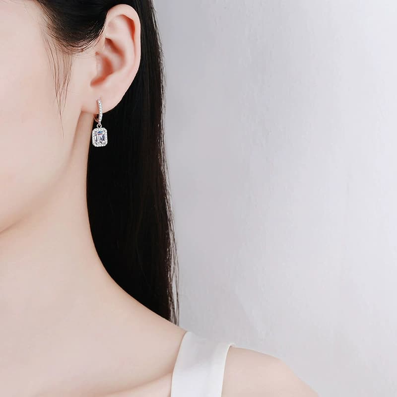 Luna Series · Emerald-Cut Drop Earrings — Sterling Silver — image 2