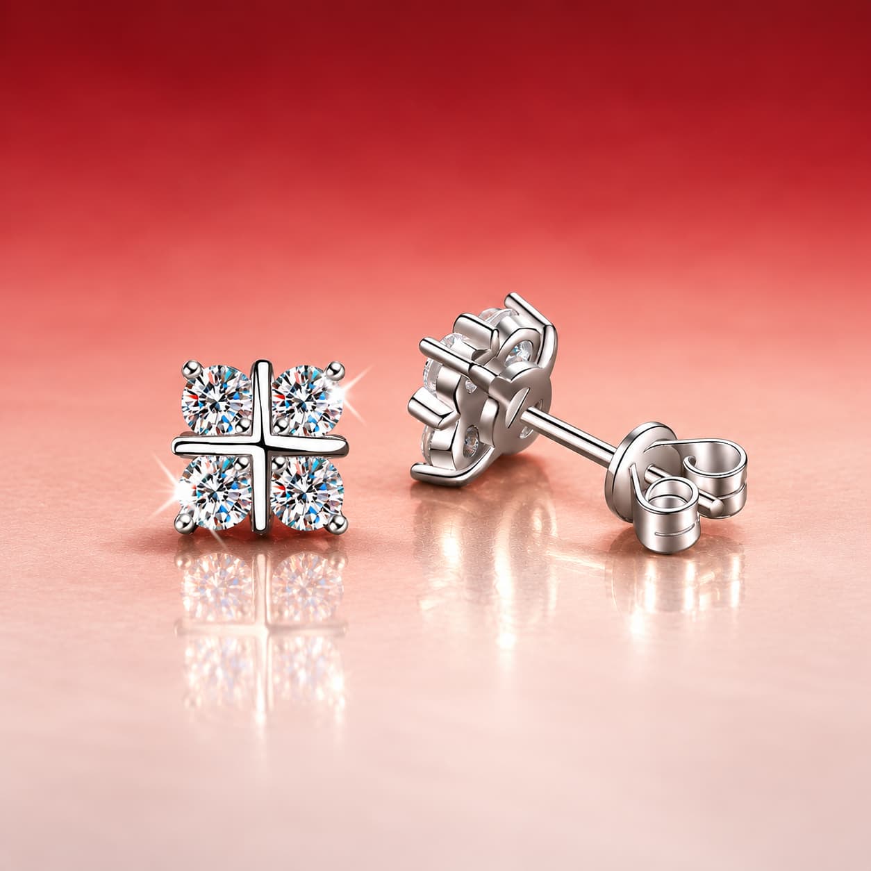 Stella Series · Four-Stone Cross Stud Earrings — Sterling Silver — image 1