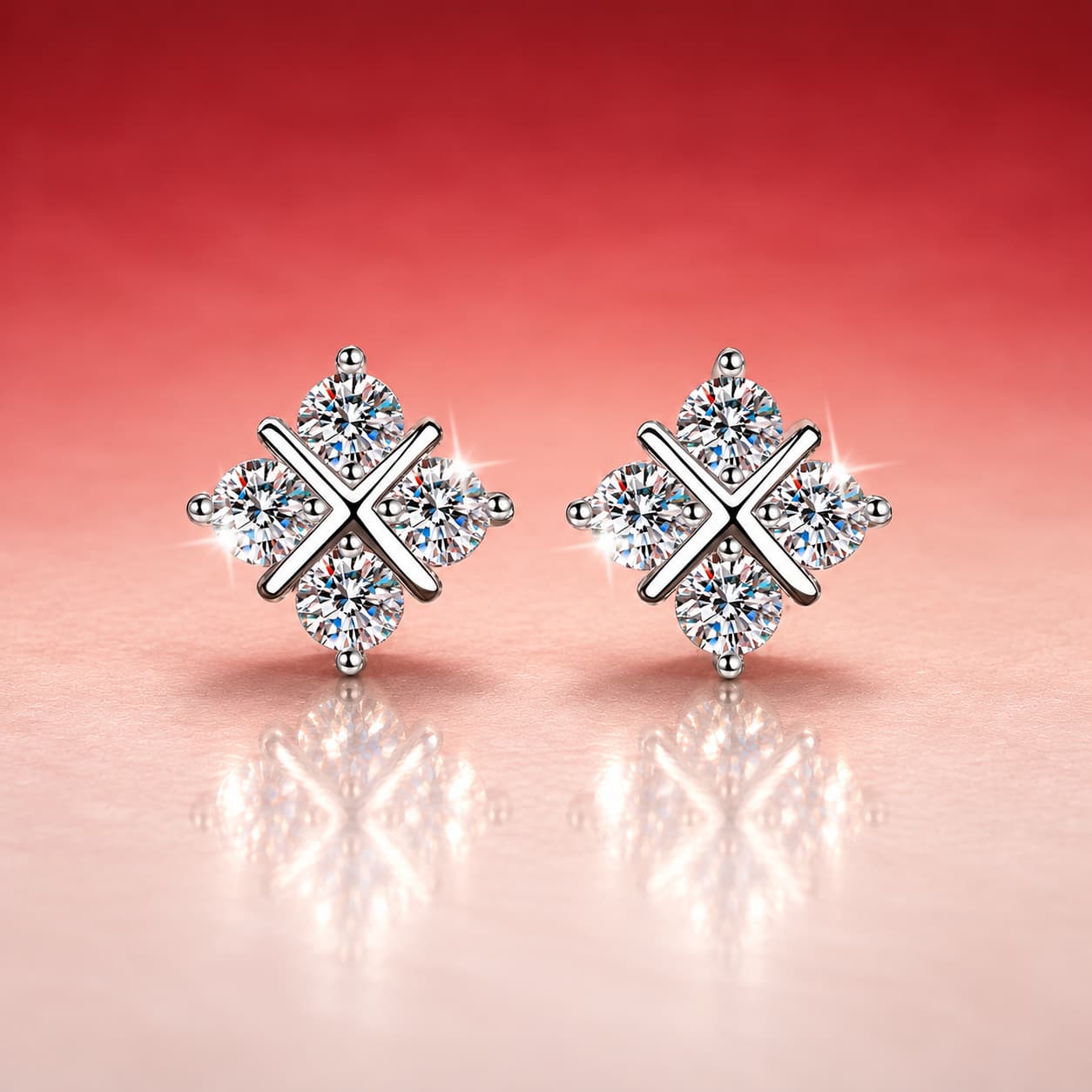 Stella Series · Four-Stone Cross Stud Earrings — Sterling Silver — image 3