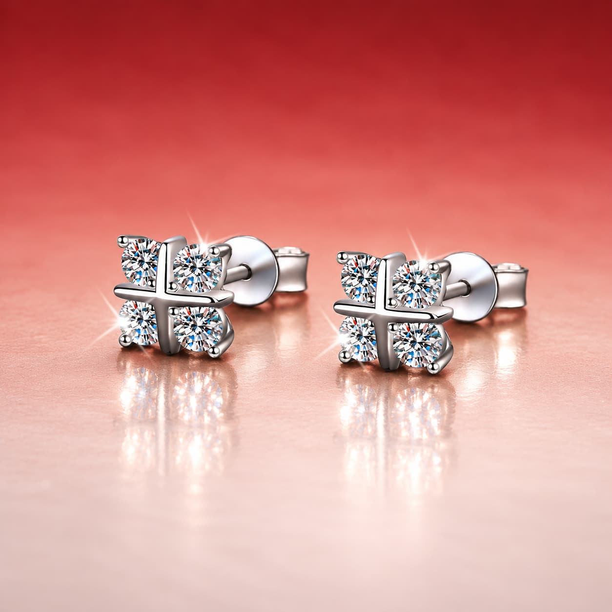 Stella Series · Four-Stone Cross Stud Earrings — Sterling Silver — image 4
