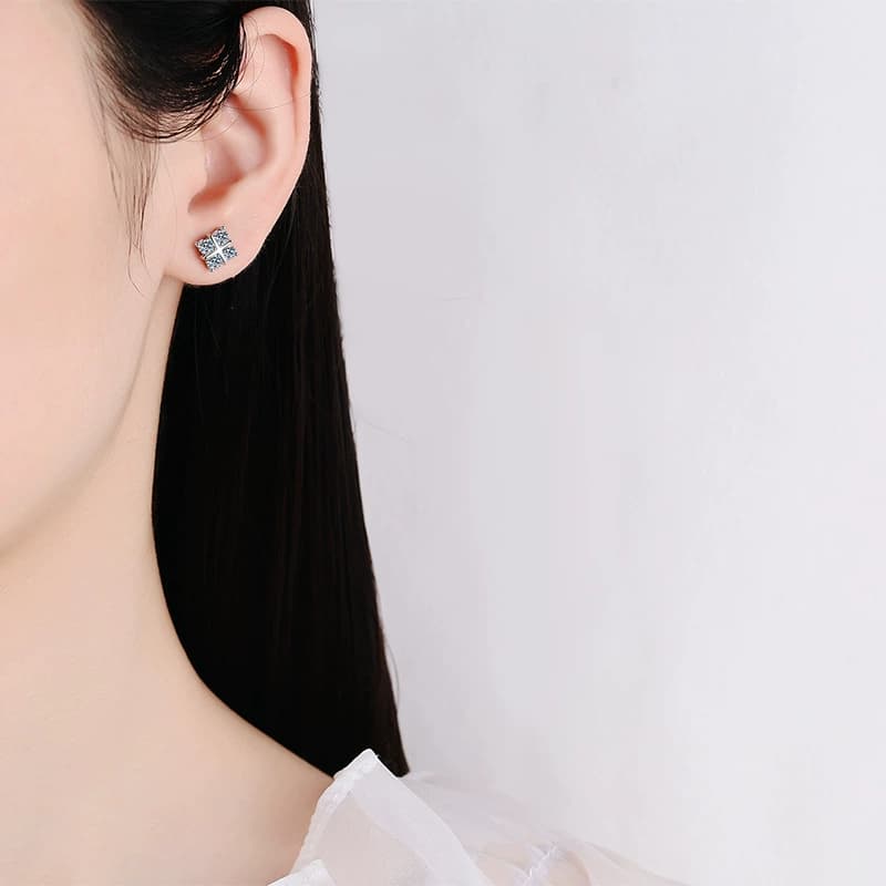 Stella Series · Four-Stone Cross Stud Earrings — Sterling Silver — image 2