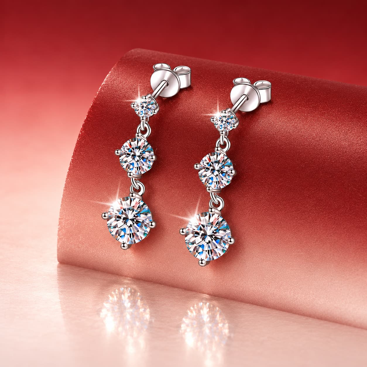 Luna Series · Graduated Three-Stone Drop Earrings — Sterling Silver — image 1