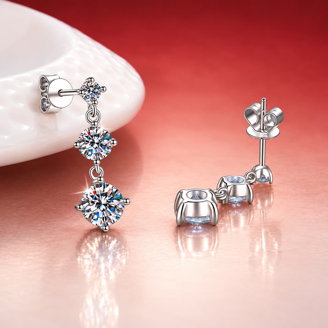 Luna Series · Graduated Three-Stone Drop Earrings — Sterling Silver — image 3