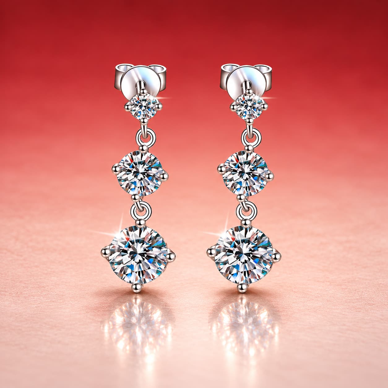 Luna Series · Graduated Three-Stone Drop Earrings — Sterling Silver — image 4