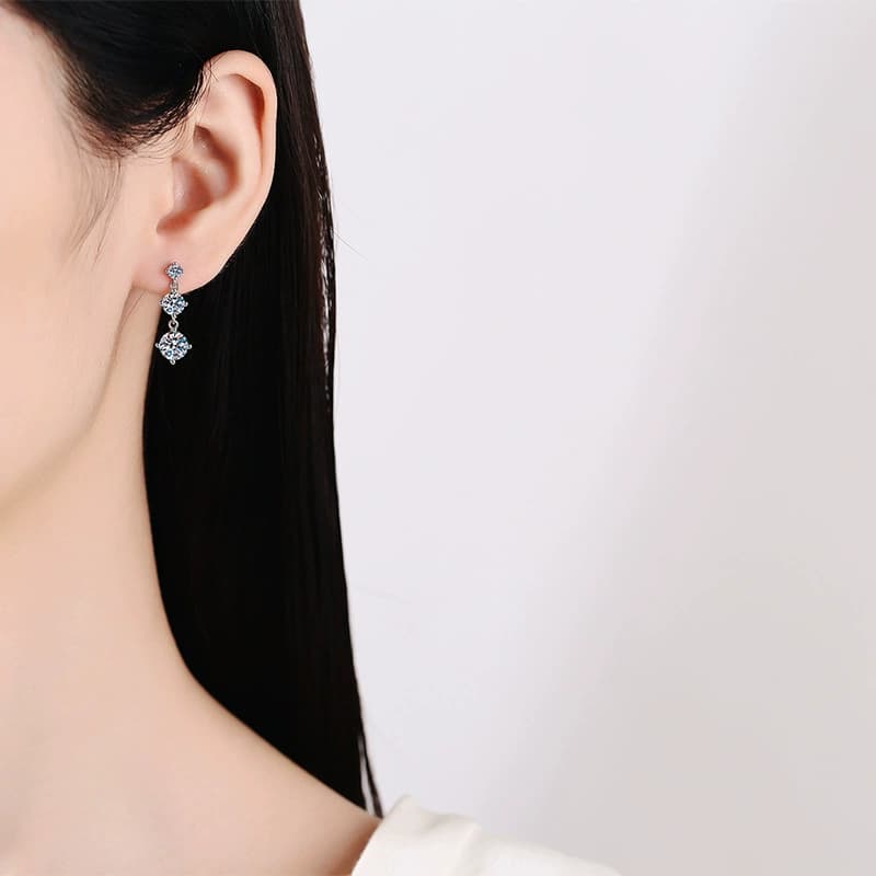 Luna Series · Graduated Three-Stone Drop Earrings — Sterling Silver — image 2