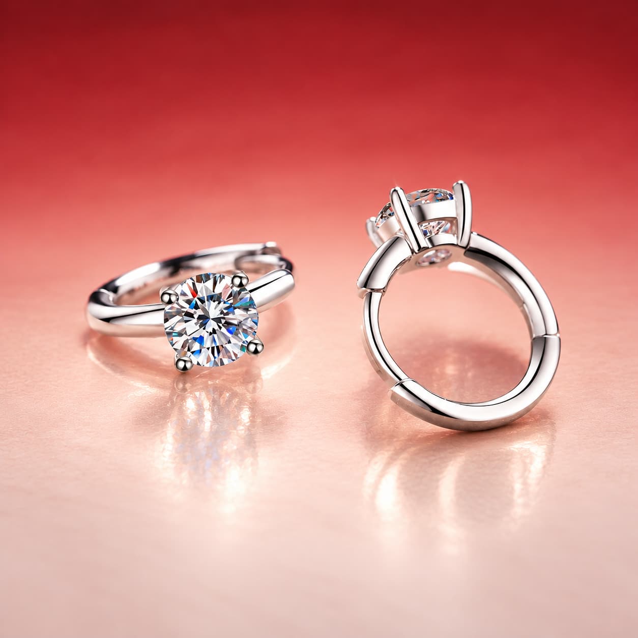 Luna Series · Four-Prong Solitaire Huggie Earrings — Sterling Silver — image 4