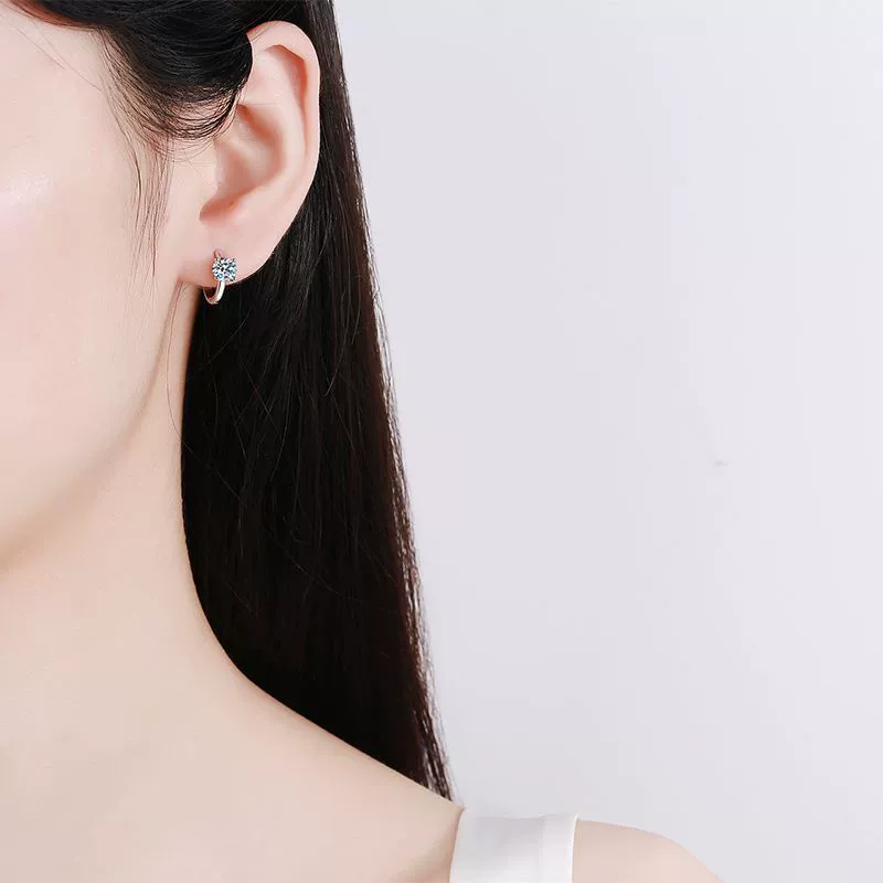 Luna Series · Four-Prong Solitaire Huggie Earrings — Sterling Silver — image 2