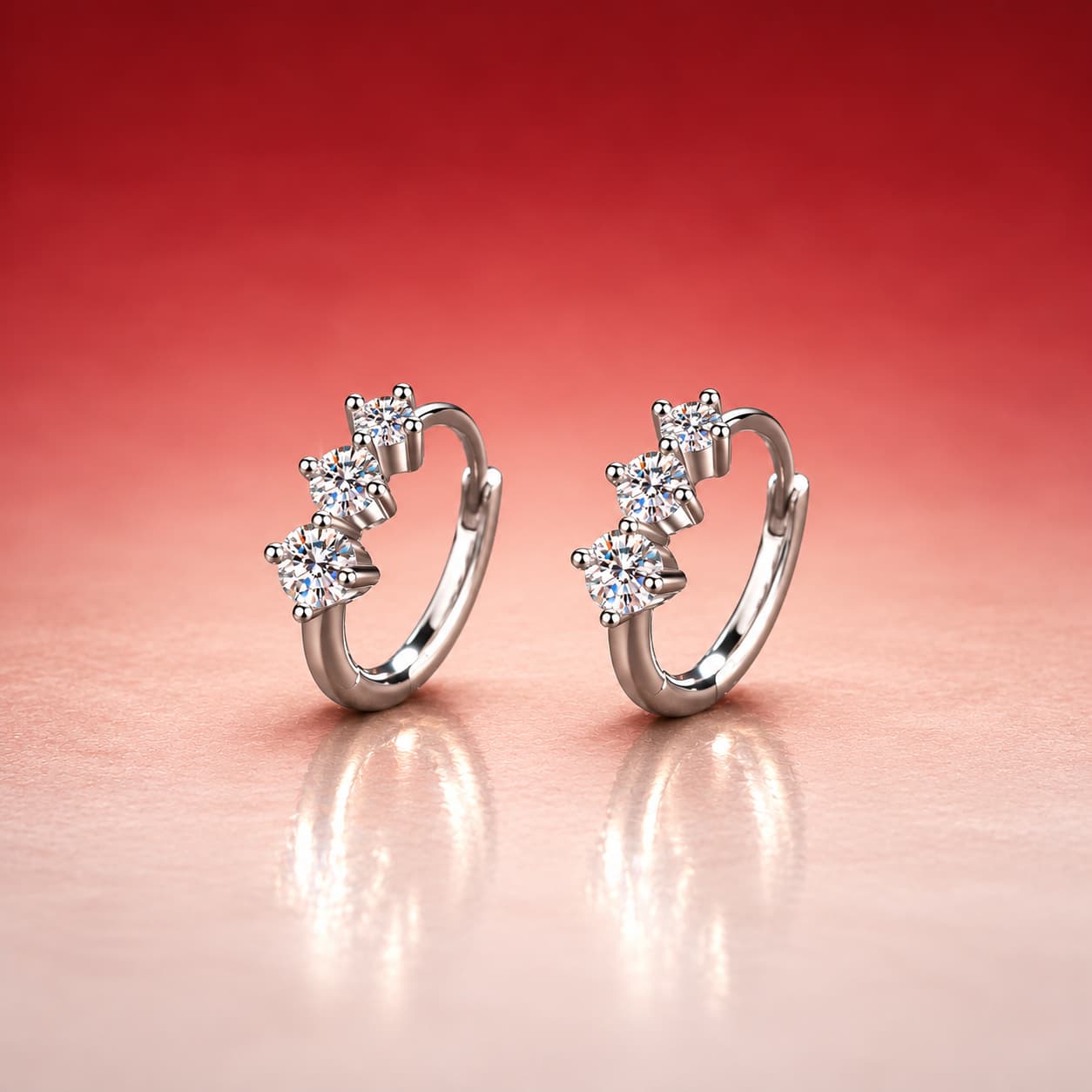 Luna Series · Round-Stone Huggie Hoop Earrings — Sterling Silver — image 1