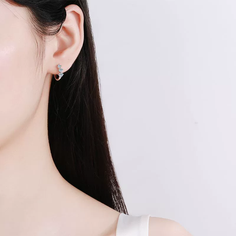 Luna Series · Round-Stone Huggie Hoop Earrings — Sterling Silver — image 2
