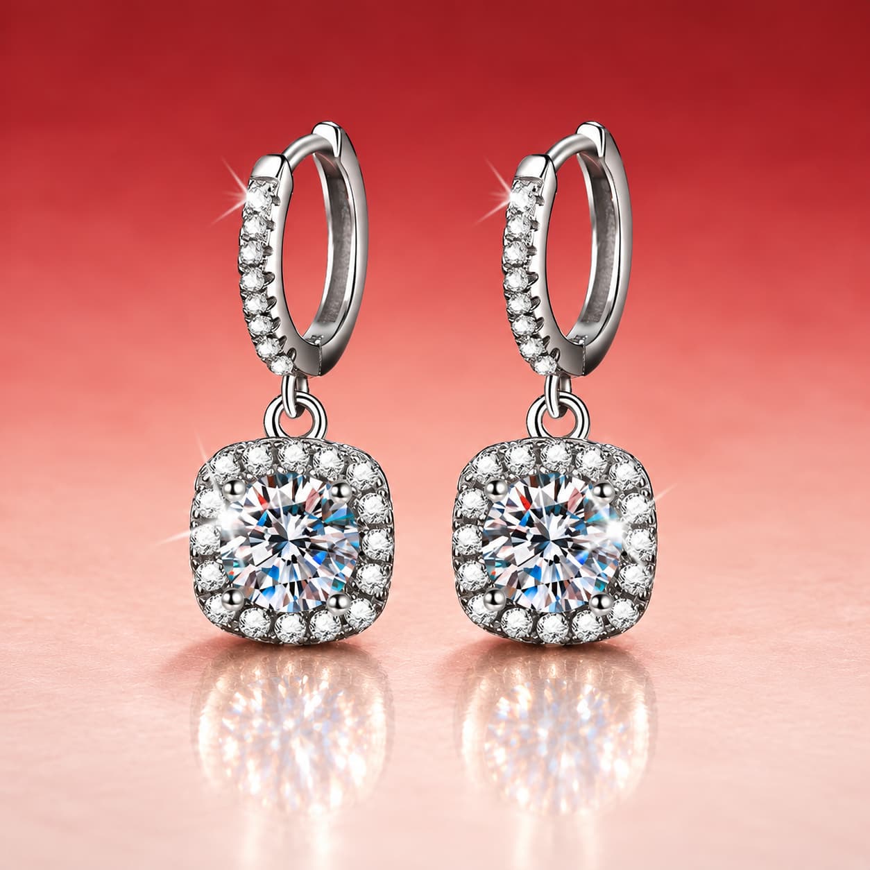 Luna Series · Cushion Halo Drop Earrings — Sterling Silver — image 1