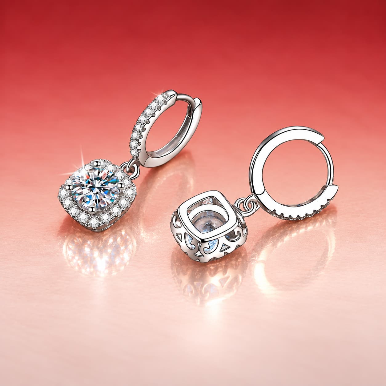 Luna Series · Cushion Halo Drop Earrings — Sterling Silver — image 3