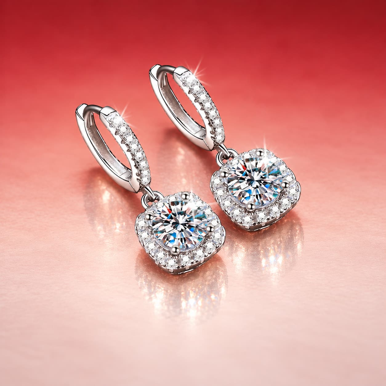 Luna Series · Cushion Halo Drop Earrings — Sterling Silver — image 4