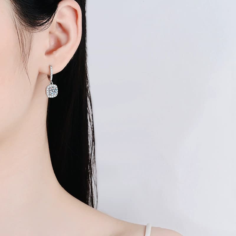 Luna Series · Cushion Halo Drop Earrings — Sterling Silver — image 2
