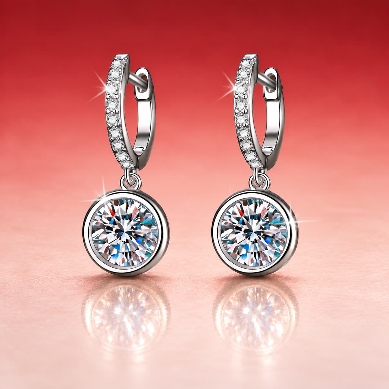 Luna Series · Round Bezel Drop Earrings — Sterling Silver — image 1