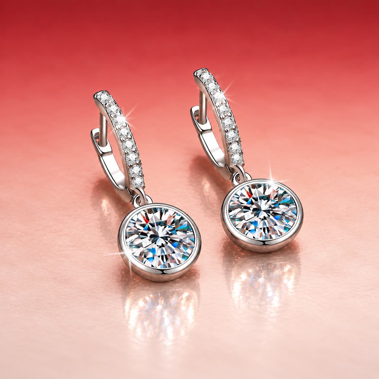 Luna Series · Round Bezel Drop Earrings — Sterling Silver — image 3