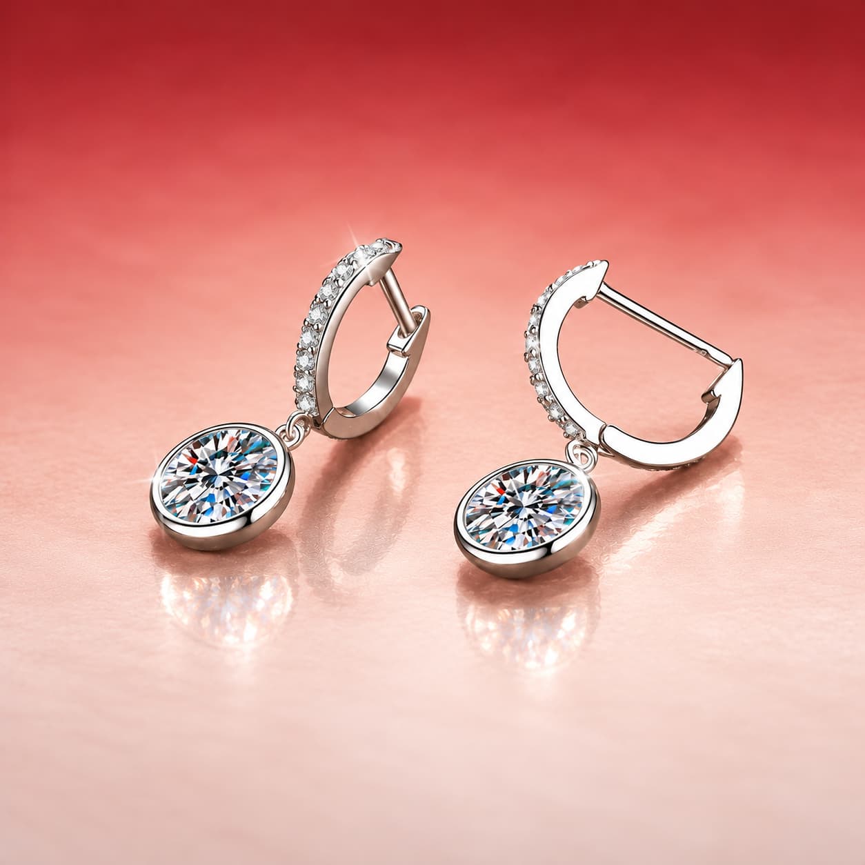 Luna Series · Round Bezel Drop Earrings — Sterling Silver — image 4