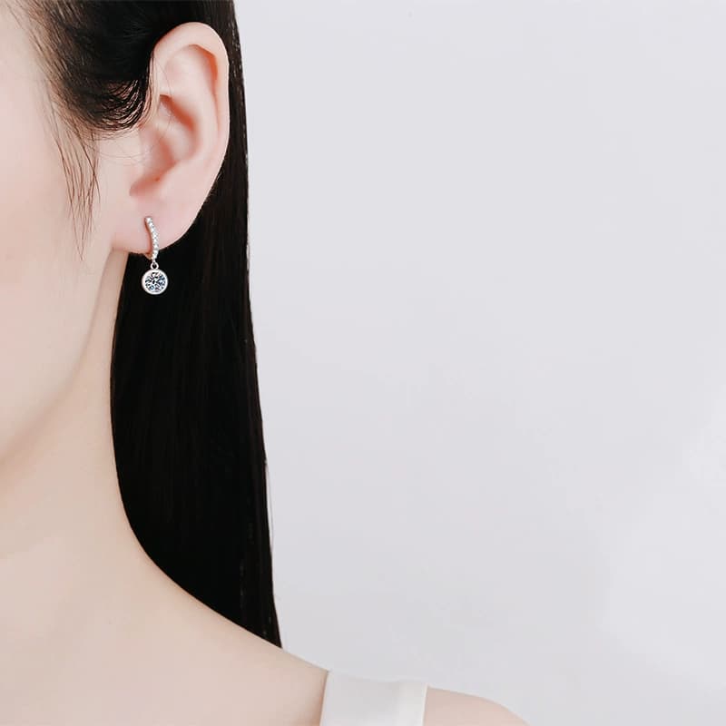 Luna Series · Round Bezel Drop Earrings — Sterling Silver — image 2