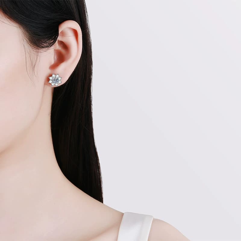 Luna Series · Sunflower Halo Stud Earrings — Sterling Silver — image 2
