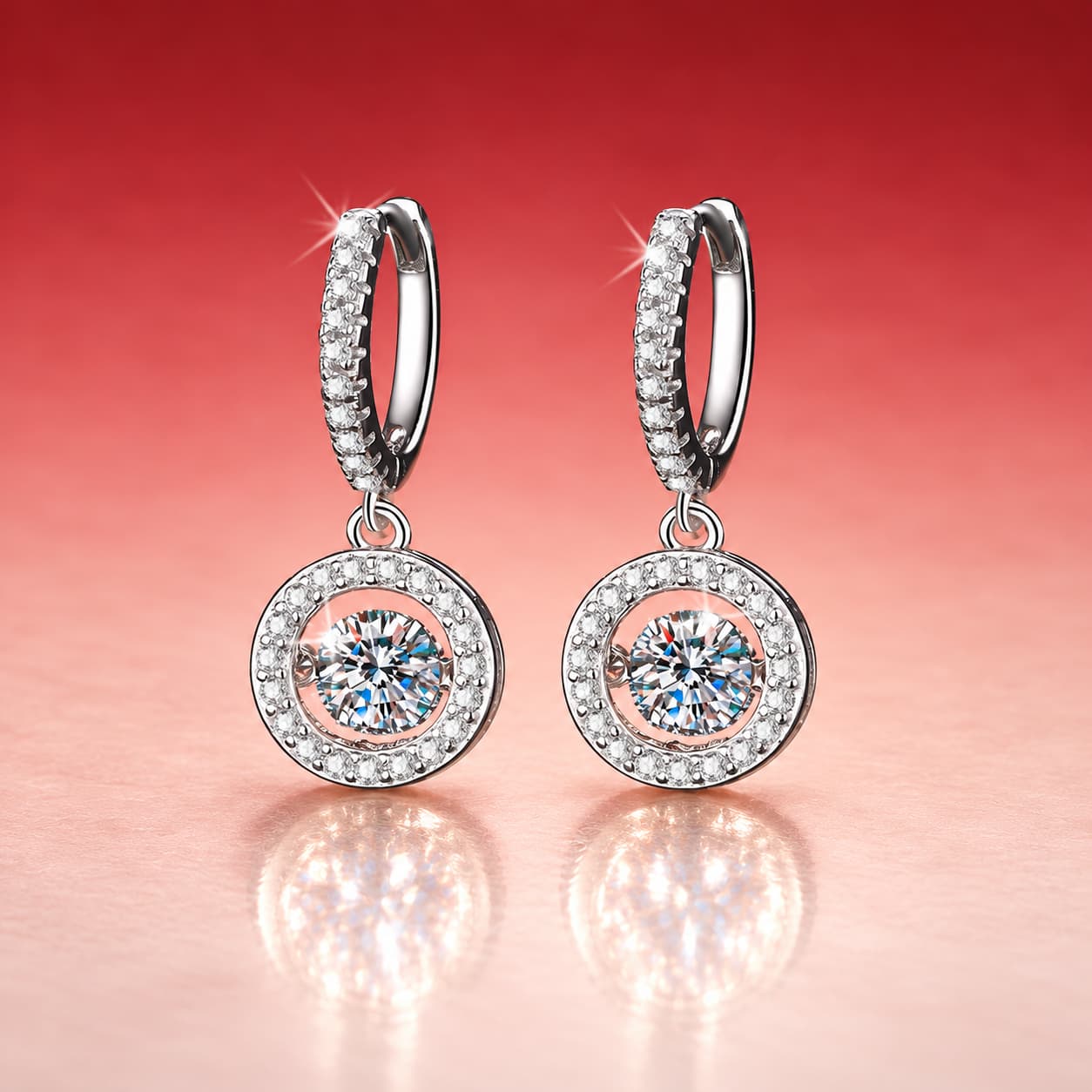 Luna Series · Round Halo Drop Earrings — Sterling Silver — image 1
