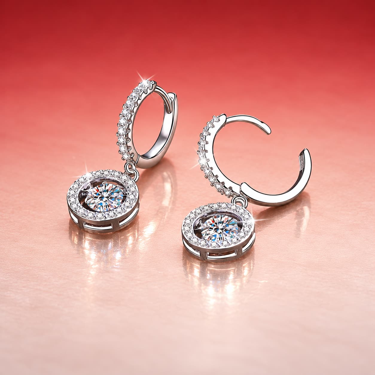 Luna Series · Round Halo Drop Earrings — Sterling Silver — image 3