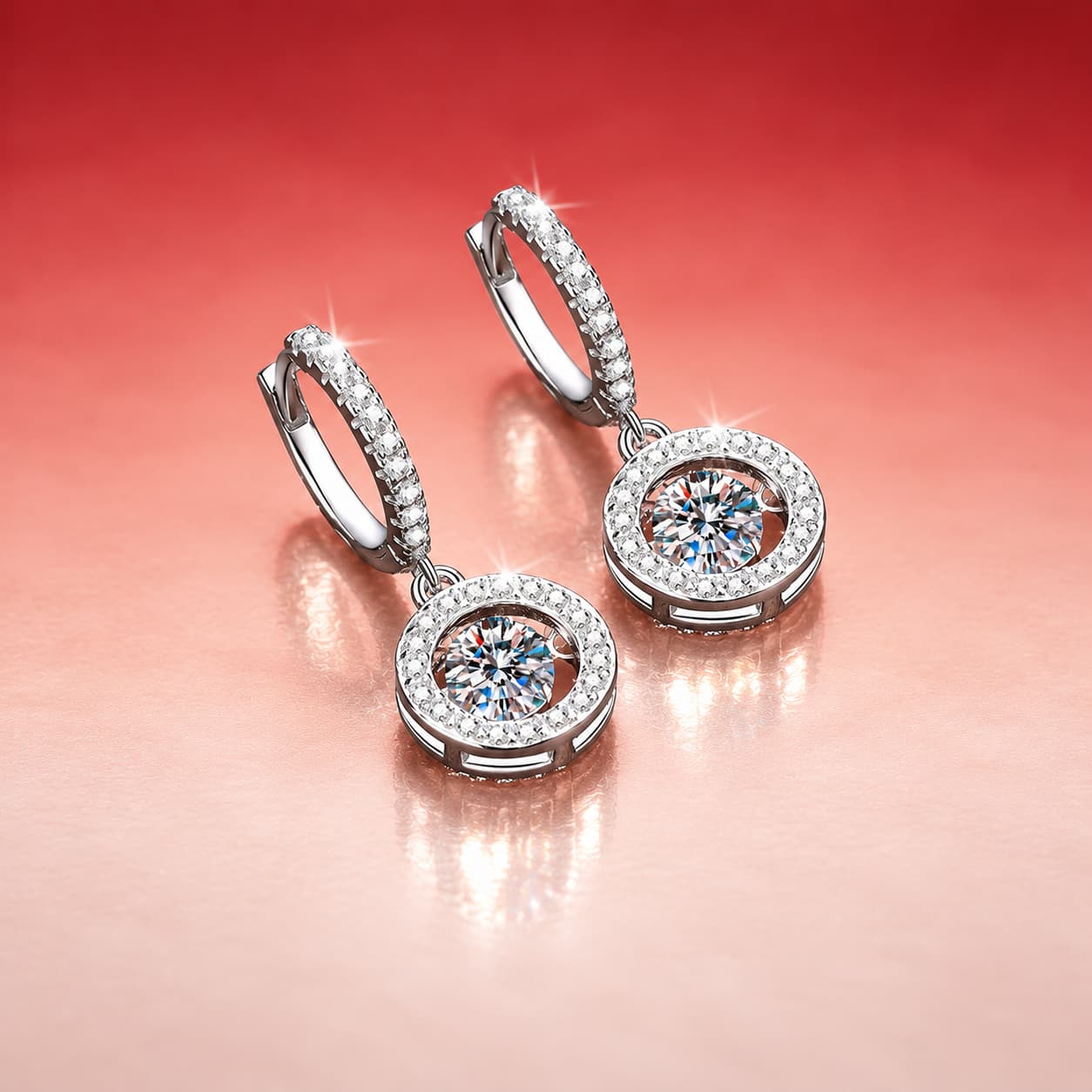 Luna Series · Round Halo Drop Earrings — Sterling Silver — image 4